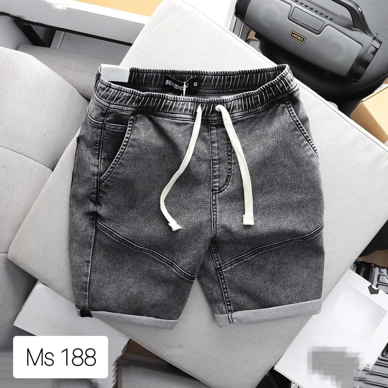 [ LQV ] - Mẫu 188 Quần short jeans lưng chun màu xám nhạt  chất liệu jean bò co giãn nhẹ Menswear Nam Pants Lưng Cao Có Túi quanjeans  namsale