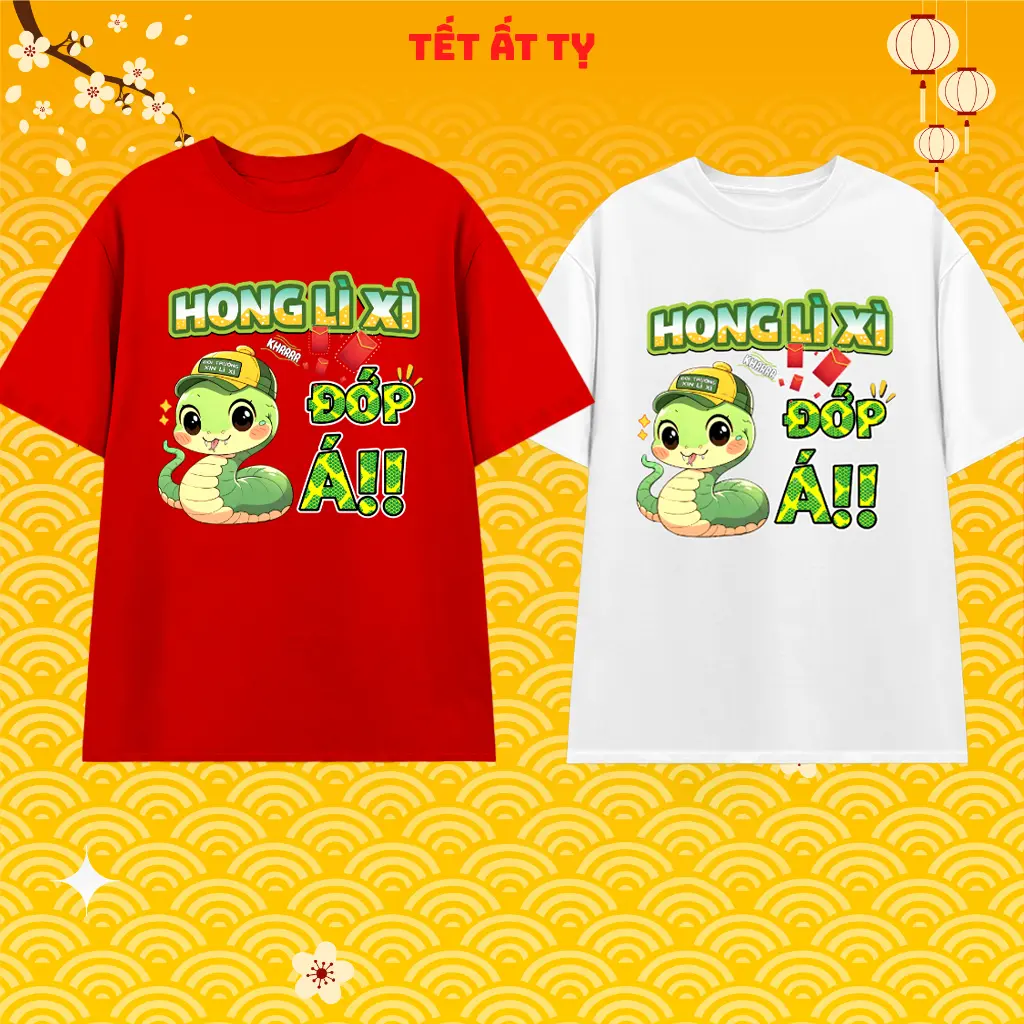 Áo thun tết 2025 - Áo phông tết ất tỵ hông lì xì đớp á chất thun mềm mịn thoáng mát co dãn tốt