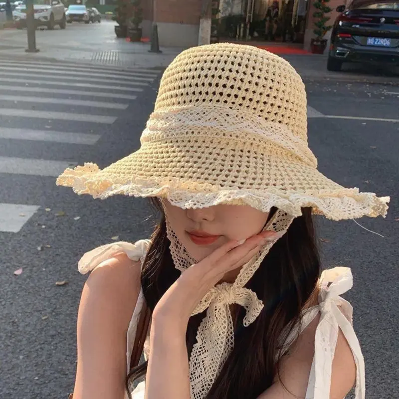 【MIAN】Mũ Cói Đi Biển Rộng Vành Phối Ren Xinh Xắn Cho Nữ Gấp Gọn Tiện Lợi Không Bị Mất Form 3