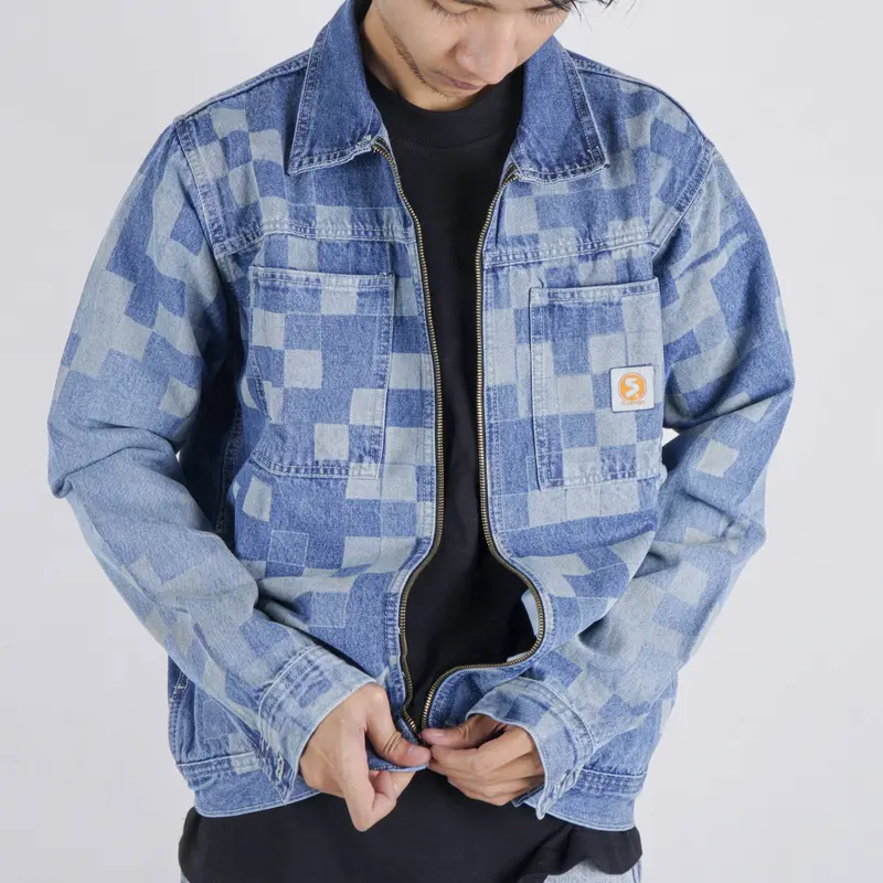 Superego Jacket Work Denim Lasser Pixel Art Snow Blue JSPAL01 7