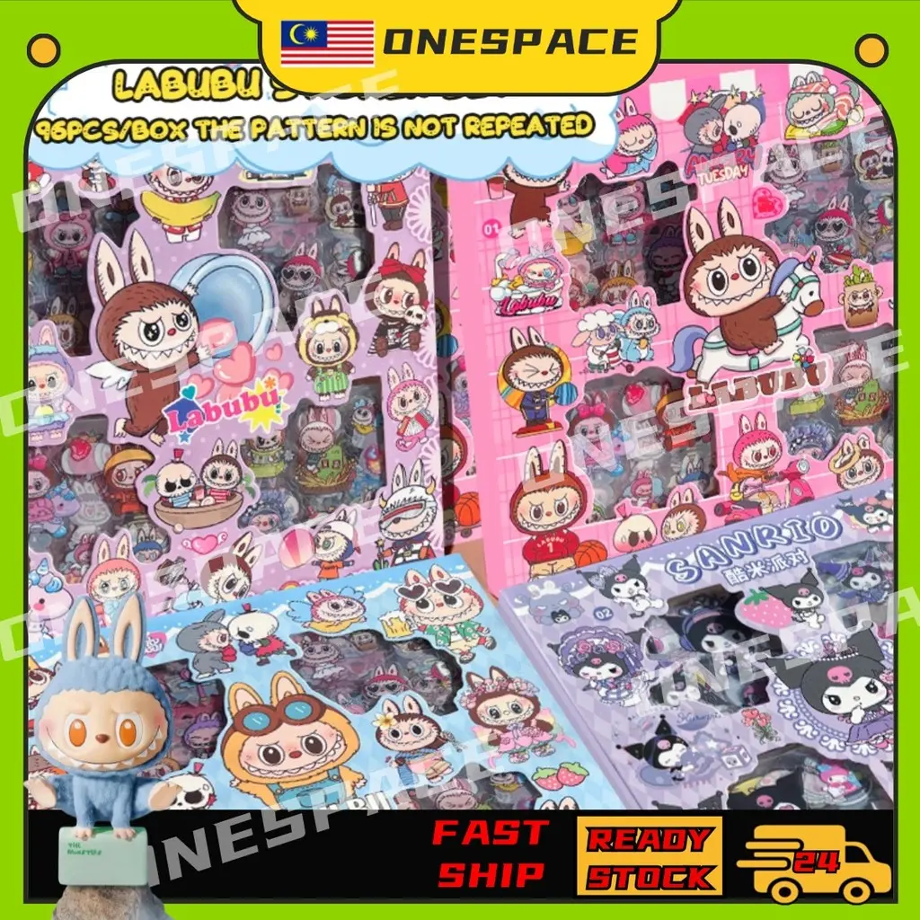 Sanrio Kuromi Labubu Sticker 100pcs Cute Set DIY Gift Box Cinnamoroll Melody Cartoon Stickers Box Waterproof Sticker Paper Stationery