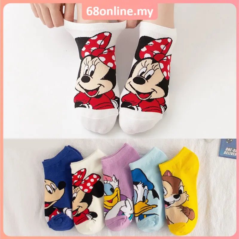 [Johor Seller] 1 Pair Cute Disney Mickey Donald Short Socks Women Cartoon Unisex Ankle Boat Sock Women Soft Cotton Boat Socks Spring Summer Autumn Socks Cotton Ankle Socks Breathable Sweat Absorption
