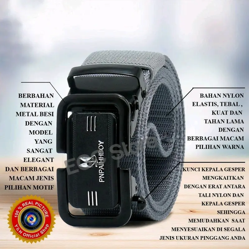 Gesper Men  Sabuk Ikat Pinggang Pria Tali Nylon Kepala besi model Pengunci Otomatis Belt Kanvas sabuk  kopel 3