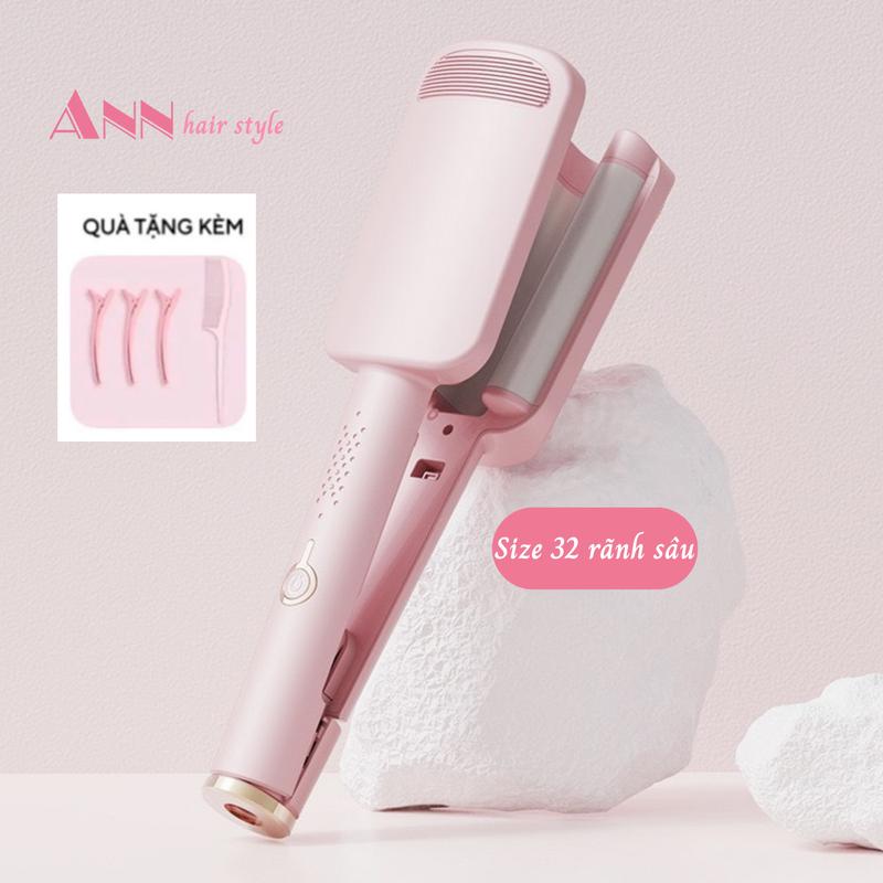 Máy uốn tóc xoăn sóng HIPPIE 3 trục rãnh sâu - trục 32mm - công nghệ ion âm kết hợp phủ men gốm bảo vệ tóc