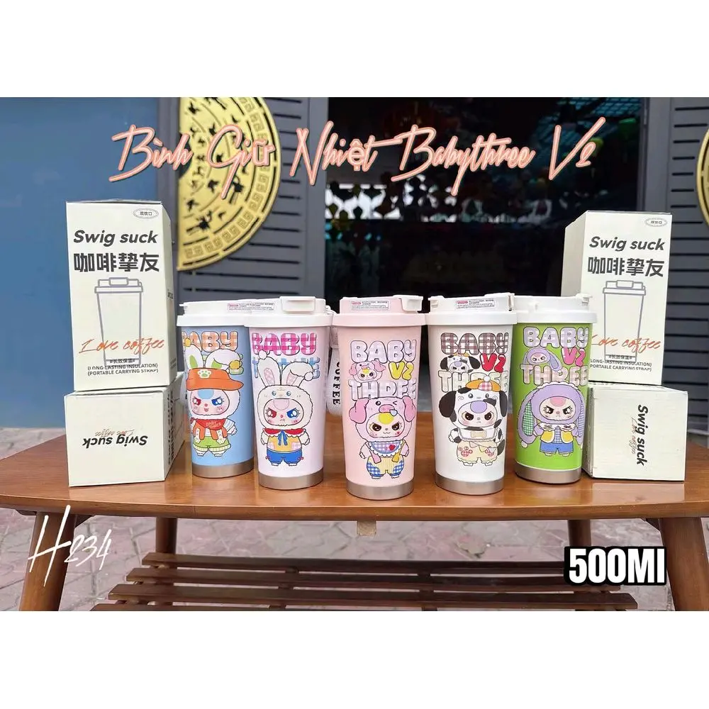 Bình nước cho bé bình nước baby three  dễ thương có quai sách 500ml