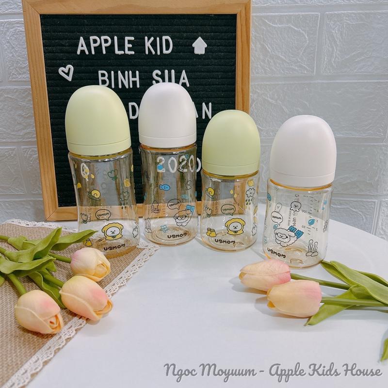 ( Tặng 1 ống hút tạ +) Bình sữa UBMOM Hàn quốc hoạ tiết Mùa hè/ Mùa xuân/Thỏ/Chó xù/ Khủng Long/ Hoa Cúc 200/280ml giúp bảo quản sữa cho bé