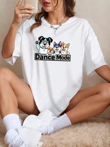 ImprinTee Women's Dog Letter Print Round Neck Graphic Tee, Vintage Trendy Casual Short Sleeve T-shirt for Daily Wear, Ladies Summer Outfit