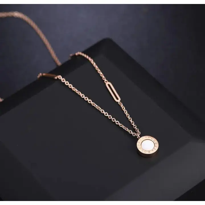 Kalung Titanium Wanita Bulat Hitam Anti Karat Luntur 7