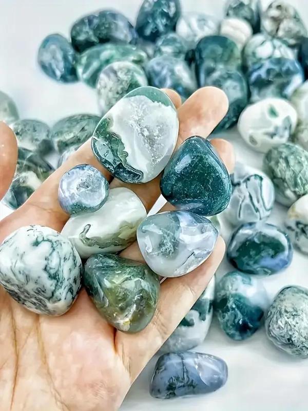 Natural Polished Moss Agate Tumbled Rocks, Unique Patterned Decorative Rocks for Aquarium and Home Decor, Jewelry Making DIY 8