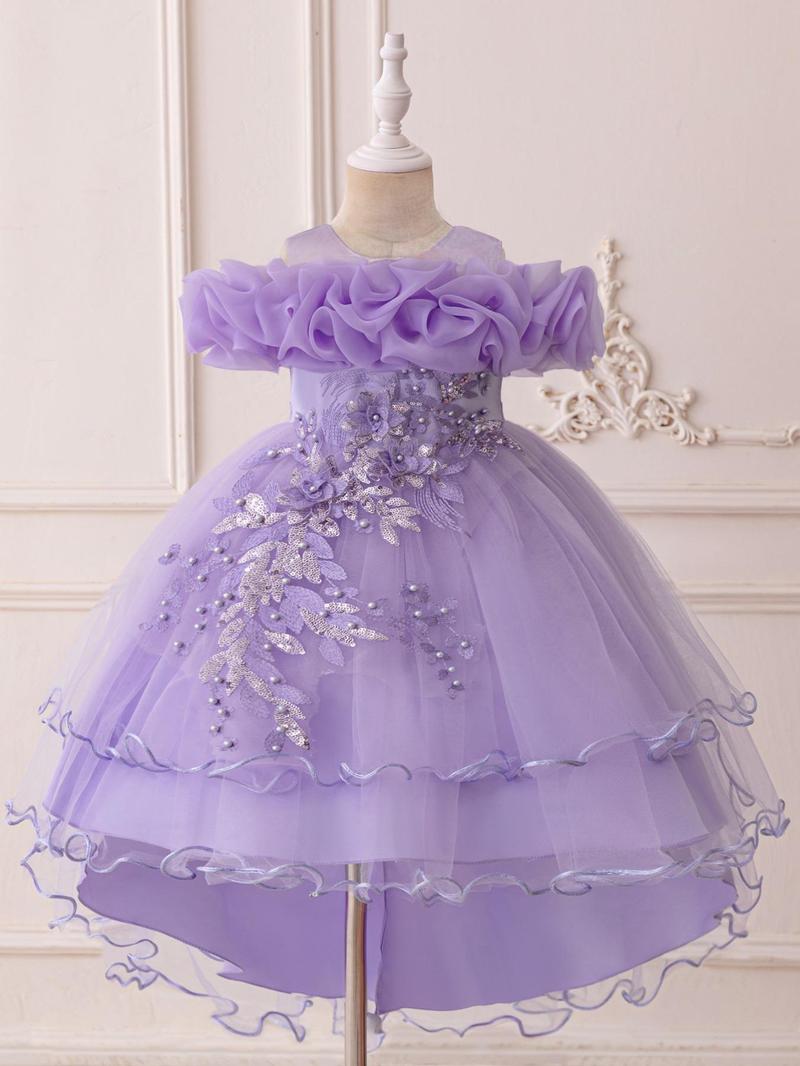 Product Introduction of Flower Girl Embroidery Sequin Decor Tulle Formal Dress, Elegant A-Line Dress for Party Wedding Guest, Kids Clothes for All Seasons 3