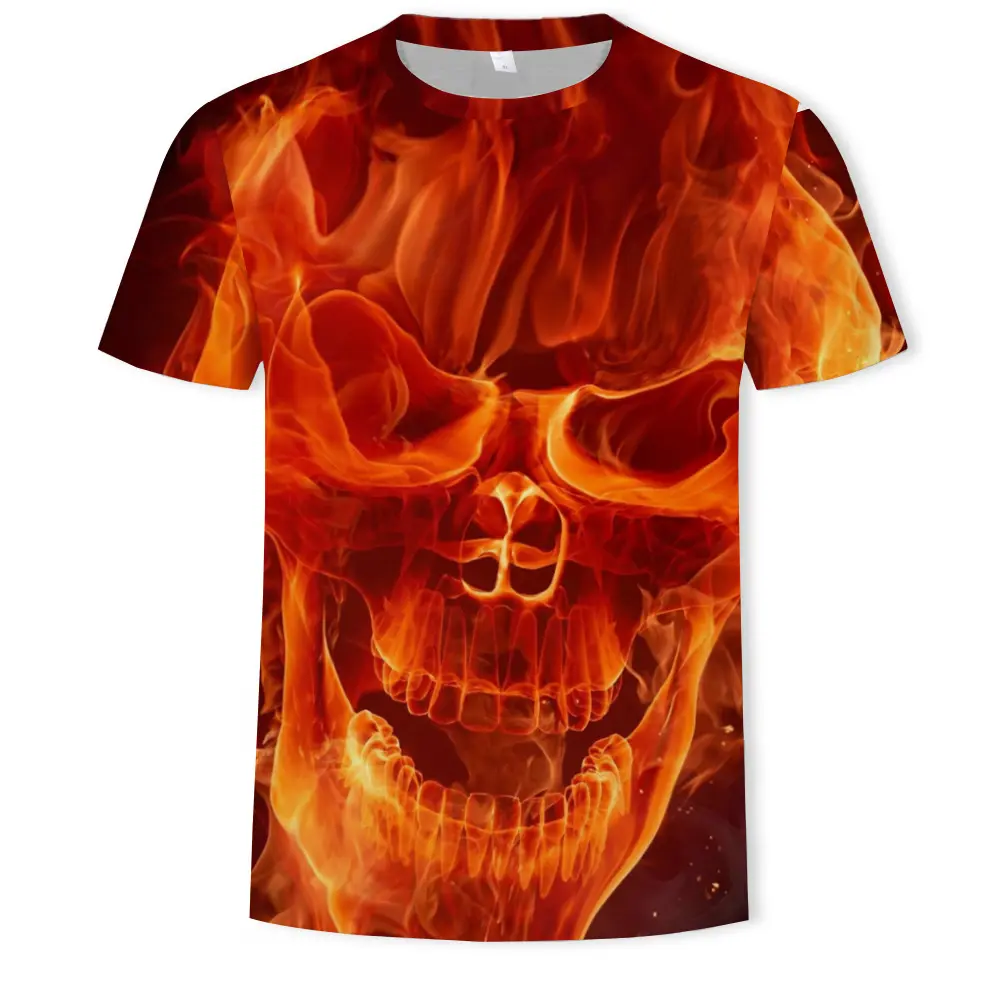 Latest Flame Skull Pattern 3D Printed Men's T-shirt for Sports and Leisure T-shirt