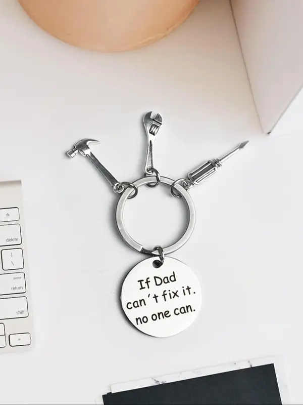 Fashionable Keychain, Stainless Steel Letter If Dad Can't Fix It No One Can Keychain, Key Ring Chain for Father's Day Birthday Gift 2