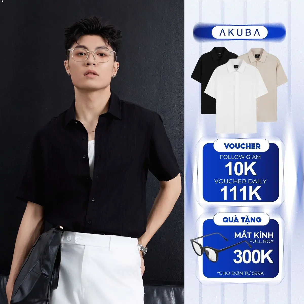 Áo sơ mi nam tay ngắn AKUBA Menswear chất vải linen form regular thoáng mát, thấm hút mồ hôi tốt | 01ME1024