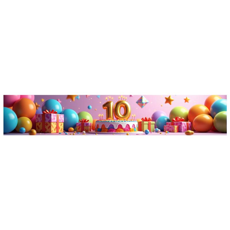 Product Introduction of Sepanduk Sambutan Ke-10, Berwarna-warni, dengan Kek dan Belon, untuk Latar Belakang Acara Perayaan, Gerai Foto, Acara Kanak-kanak, Ulang Tahun, Hiasan Parti Hari Jadi 1