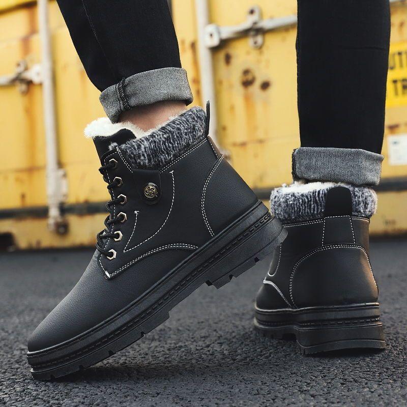 giay boot nam  Bốt Đi Tuyết Phong Cách Hàn Quốc, Giày Đệm Cotton Cao Cấp, Lót Lông Cừu, Dày Và Ấm Áp, Bốt Giữa, Bốt Công Nhân Thường Ngày, Thời Trang, Giày Ren Giữa Hoa Cổ Cao 2