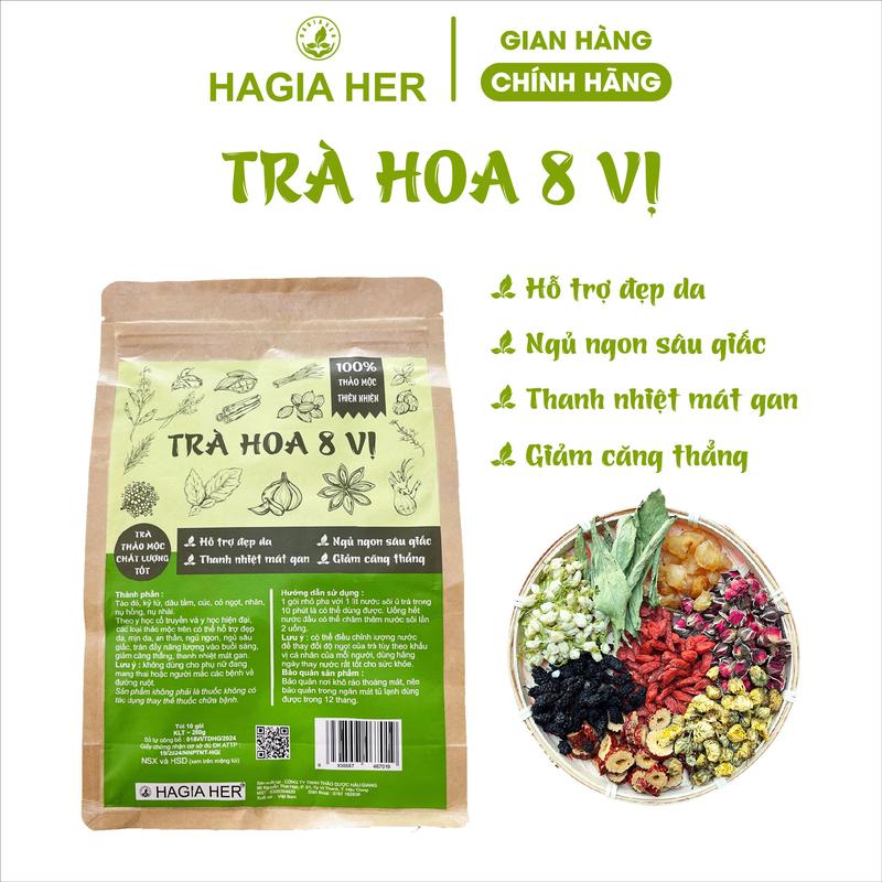 HAGIA HER - Trà Hoa 8 Vị - Set 10 Gói 300 Gram - Đẹp Da Ngủ Ngon