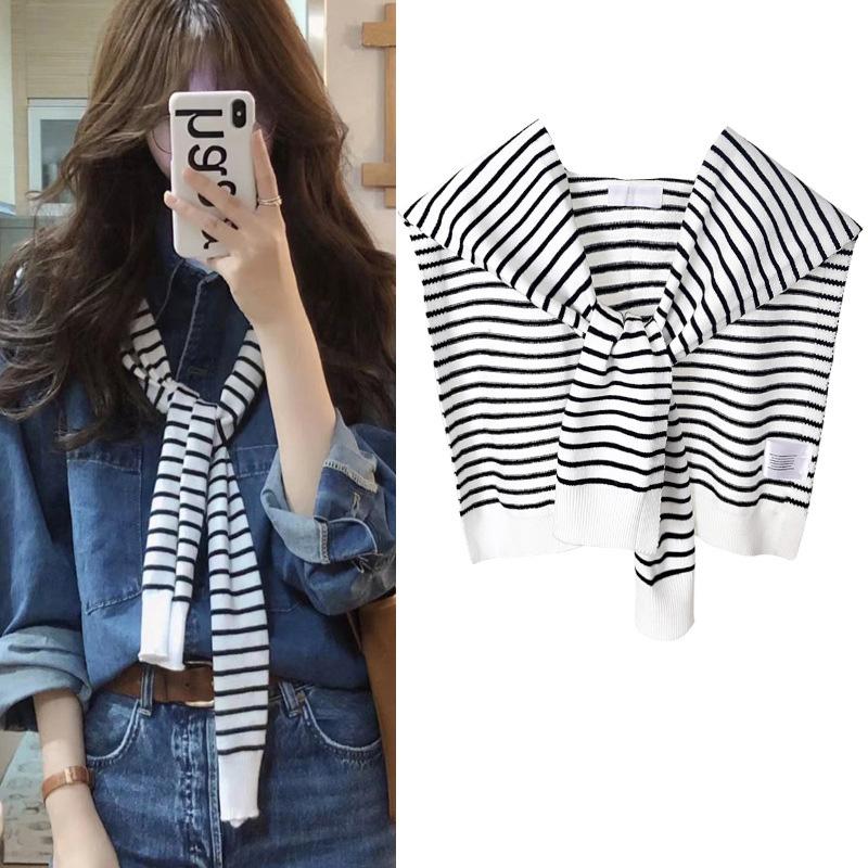 Khăn Choàng Giả Áo Vắt Vai Kẻ Sọc Nhiều Màu Phong Cách Hàn Quốc Trang trí thời trang retro để giữ ấm