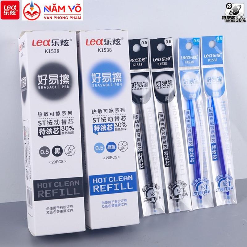 (1538) HỘP 20 Hộp Ruột Bút Gel Xóa Được Lea/ Lex K1538 / 1538 Thay vào BÚT GEL BẤM XOÁ ĐƯỢC Ngòi 0.5mm (Mực Xanh, Tím)