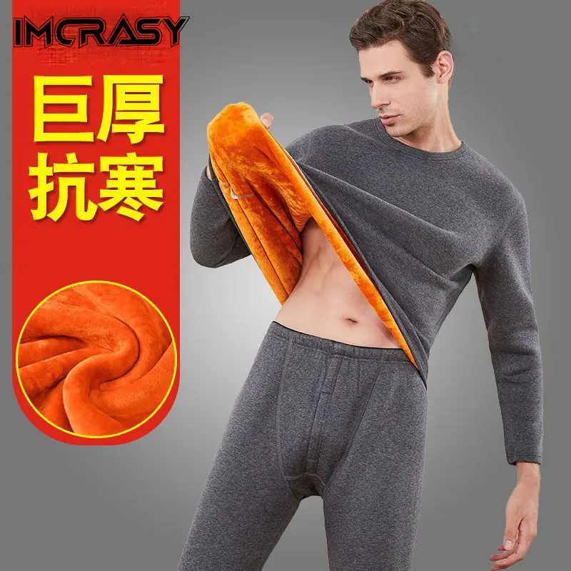 Đồ Lót Nam Hàn Quốc Ấm Áp, Imcrasy, Lót Lông Cừu Mùa Đông, Dày Dặn, Áo Và Quần Dài Johns, Áo Sơ Mi Cơ Sở Bộ Đồ Lông Cừu Vàng Menswear