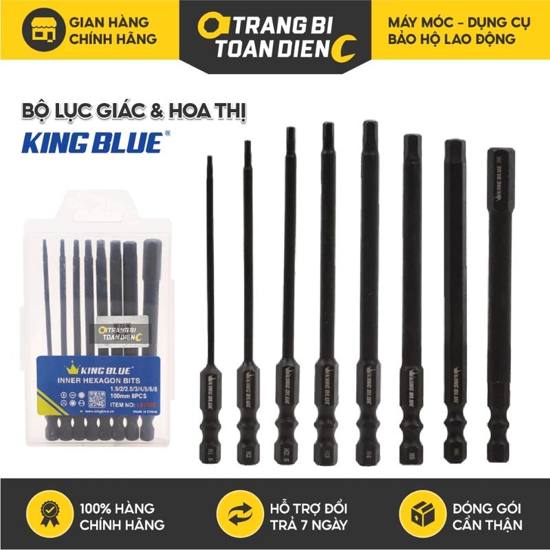 Bộ lục giác KingBlue L8100E và lục giác hoa thị T9100E, kích thước 100mm, chất liệu thép S2, chân lục giác có từ tính