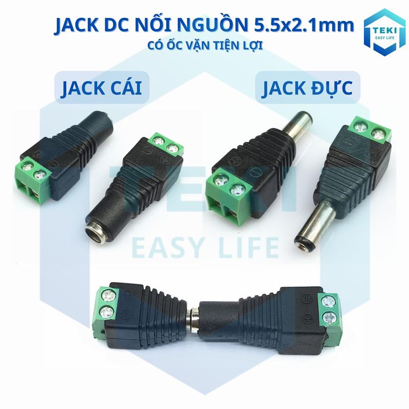 Jack DC Nối Nguồn Đực/Cái 5.5x2.1mm TEKI - Jack Nối Nguồn Camera Có Ốc Vặn