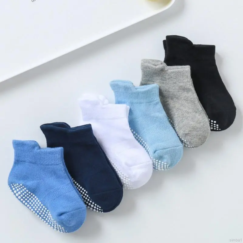 6 Pairs Baby Floor Socks Toddler Girls Boys Ankle Socks Non Slip/Anti Skid Socks For Infant Kids