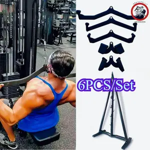 6PCS/Set Dual Function Back Workout Equipment /Mag Grip Handles Premium/Fitness Gym Cable Attachment Power Handle Bar Lat Pull Down/Mag Grip Pull Down Handle Cable Attachment/Back Trainer High Pull-Down Handle/Power Grip Cable Pulley Lat Pull