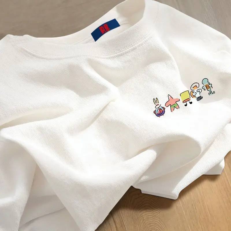 Clearance Leak-Picking Tail Order Big Brand Label Cutting Counter Withdraw Foreign Trade 100% Skin-Friendly White Short-Sleeved T-shirt Men and Women 1/2 Pieces