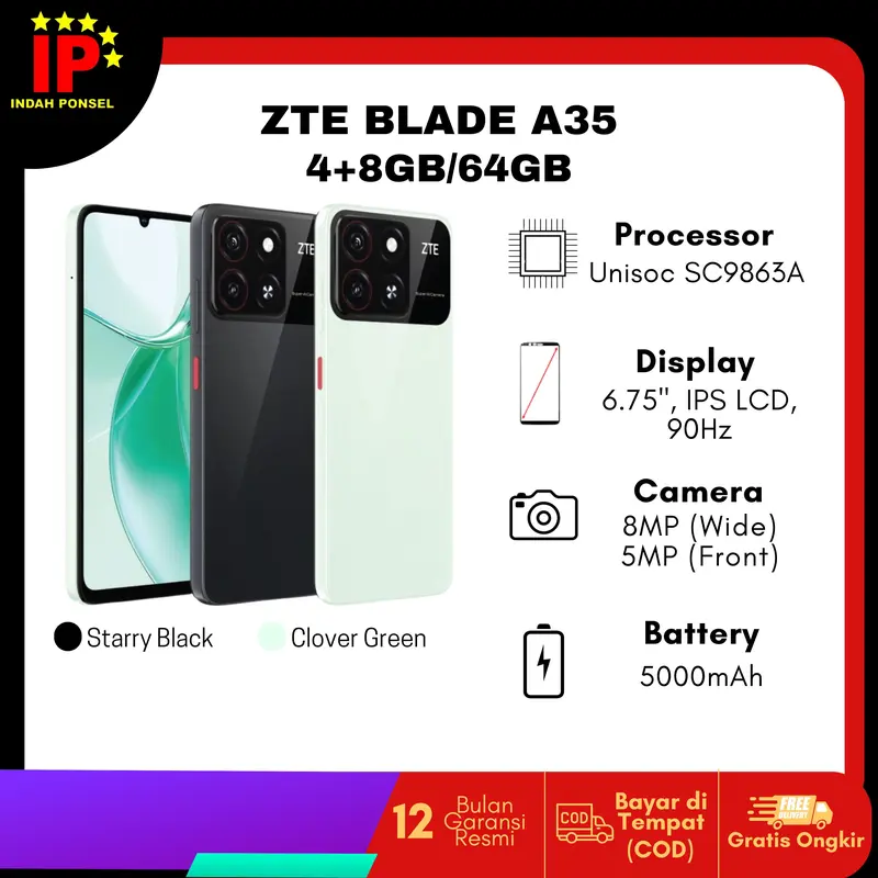 ZTE BLADE A35 (2) RAM 4+8GB/64GB BERGARANSI RESMI NASIONAL 0