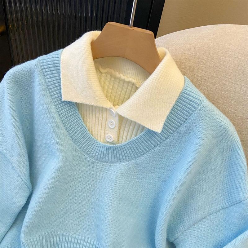 Bộ Đồ Hai Mảnh Lười Biếng, Áo Len Và Áo Polo, Phong Cách Thu Đông, Phong Cách Trẻ Trung 2024, Phong Cách Preppy, Dệt Kim, Thiết Kế Đặc Biệt, Thích Hợp Cho Nữ 3