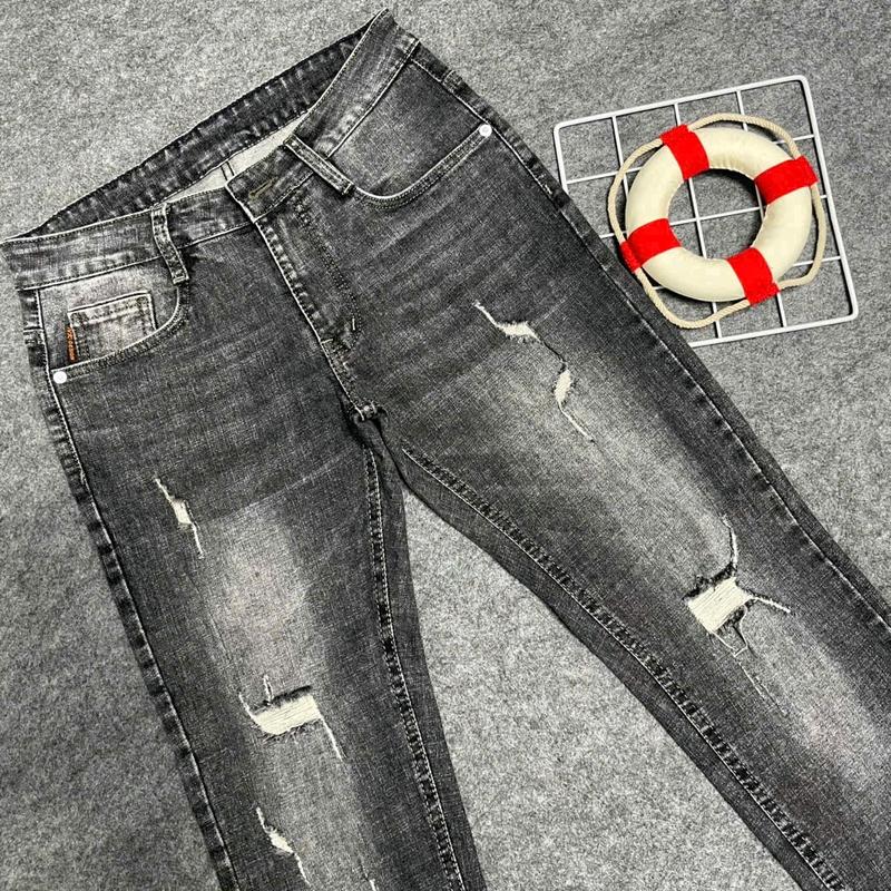 M-27: QUẦN JEANS NAM CAO CẤP XÁM ĐẬM  RÁCH THỜI TRANG FORM SLIM 2