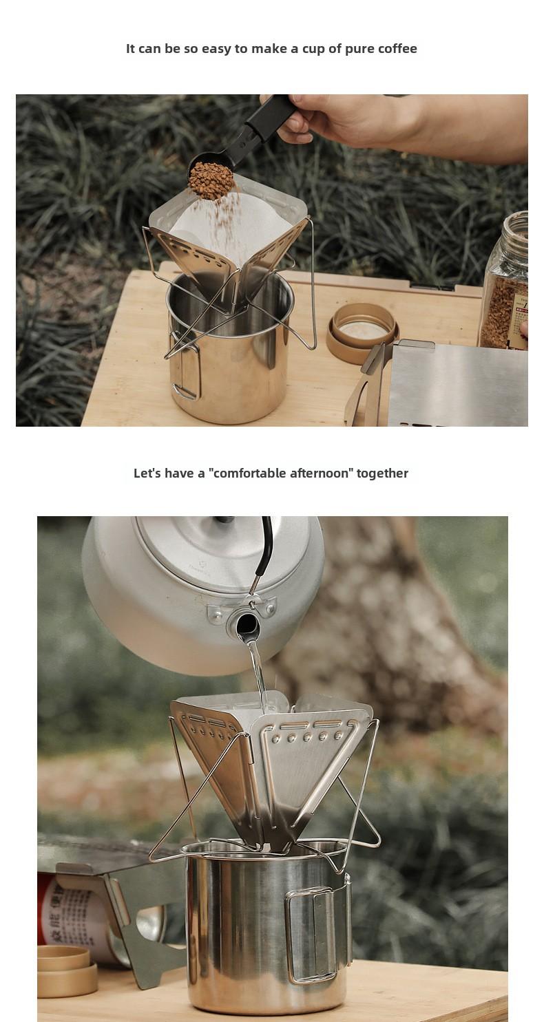 Product Introduction of Portable Outdoor Camping Coffee Filter Rack Stainless Steel Folding Funnel with Bracket Filter Cup Coffee Drip Rack 1