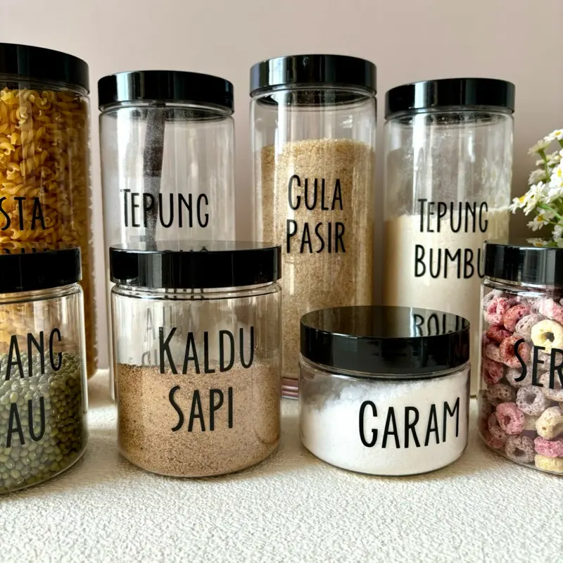 Toples Bumbu Dapur Tutup Hitam Bahan Plastik Toples Serbaguna Free Stiker Cutting Anti air (EA Htm) 5