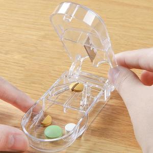 Caja para pastillas transparente, 1 unidad cortadora de pastillas portátil mini, dispensador de pastillas transparente, herramienta para cortar medicamentos, herramienta multifuncional para cortar pastillas para el hogar y viajes