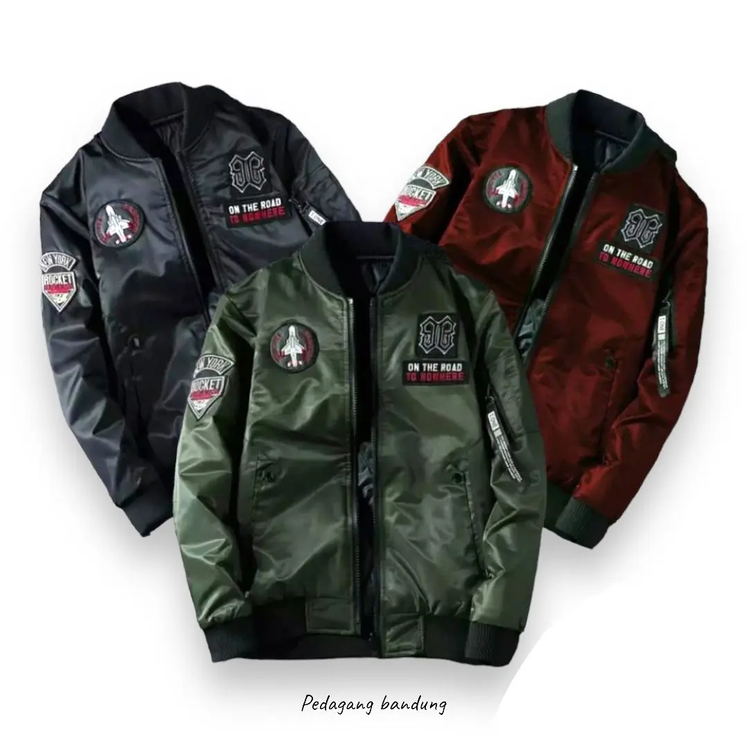 Jaket bomber pria on the road Bordir Hitam Lembut Nyaman Semi Simple