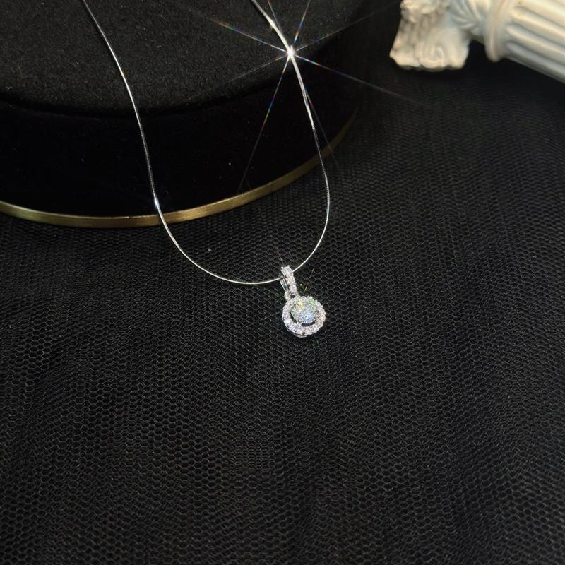 { Hoàng Phát ] Trang Sức Dây Chuyền Bạc Mì Trơn 4T5 (45cm) Phối Mặt Halo Tròn Tấm Xi Kim (P131)