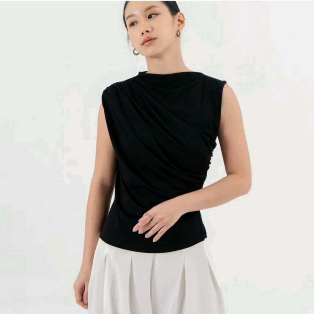 Irene Atasan Wanita Kekinian Terbaru Baju Kaos Top Spandex Kerut Korean Style Jumbo