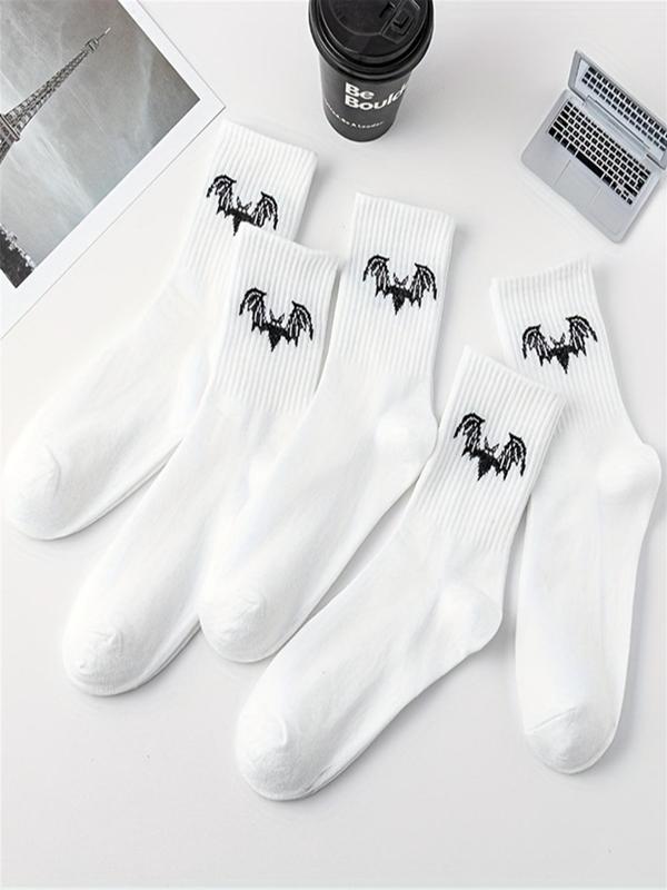 Women's 5 Pairs Bat Print Crew Socks, Fashion Casual Comfy Socks for Daily Outdoor Wear, Women Socks for All Seasons 4