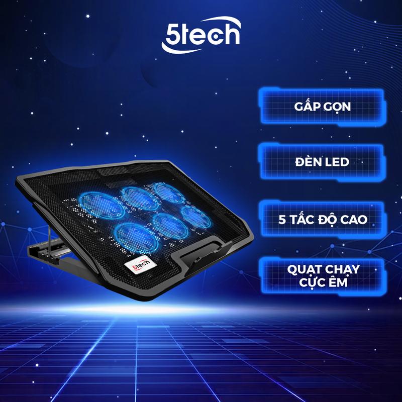 Quạt tản nhiệt laptop, đế tản nhiệt laptop, có 6 quạt làm mát nhanh đèn LED gaming, hỗ trợ laptop 13 - 17 inch yên tĩnh chống ồn, hỗ trợ tư thế ngồi, Bảo hành chính hãng 2 năm