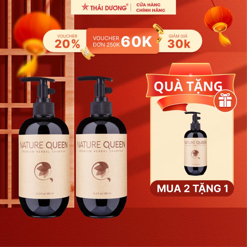 [Live - Mua 2 tặng 1] 02 Dầu gội dược liệu cao cấp Nature Queen Chai 480ml tặng 01 Dầu gội dược liệu cao cấp Nature Queen - Sao Thái Dương