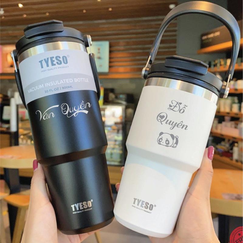 Ly giữ nhiệt cao cấp Tyeso - khắc tên theo yêu cầu -  có tặng kèm ống hút ,  kèm túi và sticker bình nước giữ nhiệt  tyeso