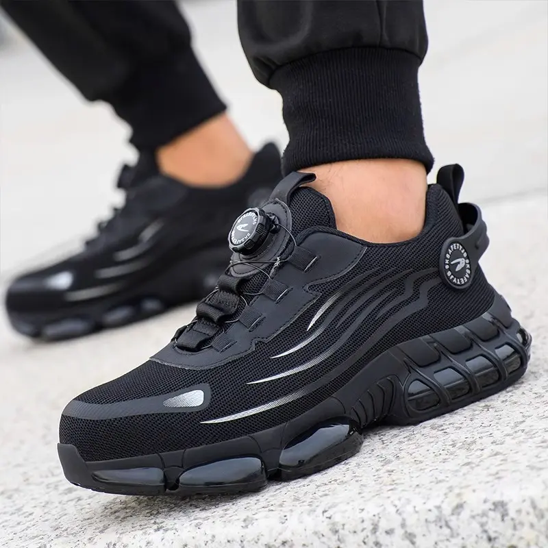 Fashion New rotating button labor protection shoes for men anti-smash anti-puncture safety shoes non-slip wear-resistant work shoes Closed Trainer 4