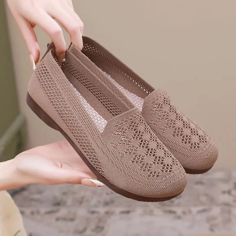 Giày Nữ, Bề Mặt Lưới khoét lỗ, Nhẹ, Thời Trang Mùa Hè 2024, Dễ Phối Đồ, Thoáng Khí, Đế Mềm, Phong Cách Thường Ngày Giày Lười Chống Trượt Shoes Cổ Cao