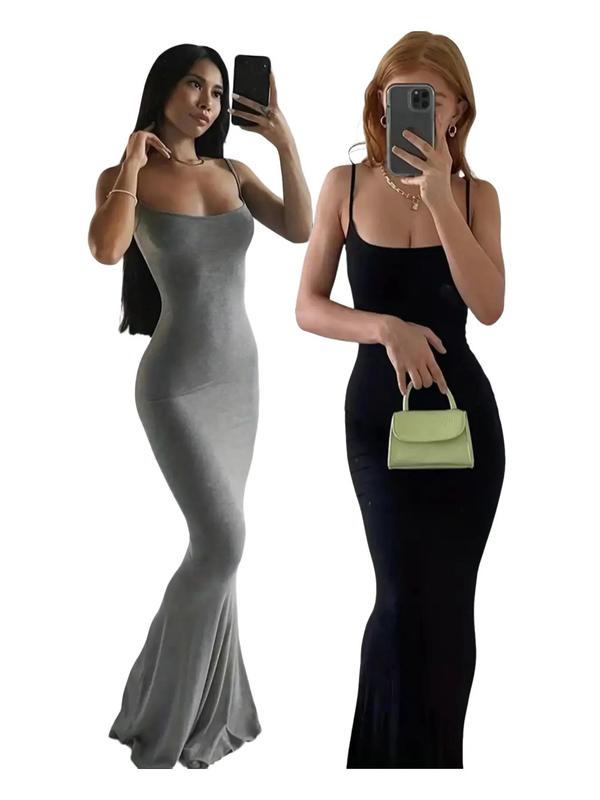 Women's Plain Scoop Neck Cami Mermaid Dress, Elegance Sleeveless Maxi Dress for Party Dating Wear, Ladies Clothes for All Seasons, Date Night Dresses 5