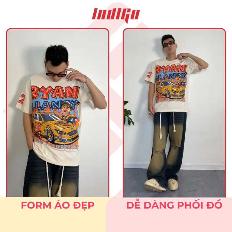 Áo thun unisex INDIGO RB chất liệu cotton 250gsm, áo phông nam nữ oversize cổ tròn TS014 Menswear Đen 4