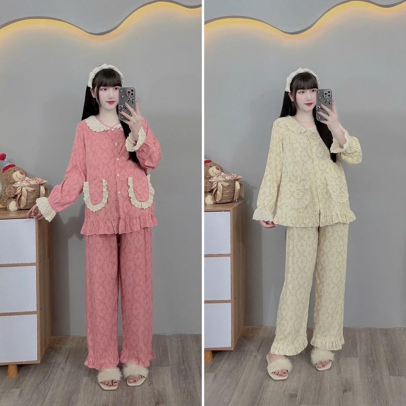 ( Mẹ Dứa ) COMBO 2Bộ đồ bầu và sau sinh họa tiết hoa nhí, chất đũi thái mềm mịn dáng rộng thoải mái Free sz 45-70kg dành cho mẹ bầu