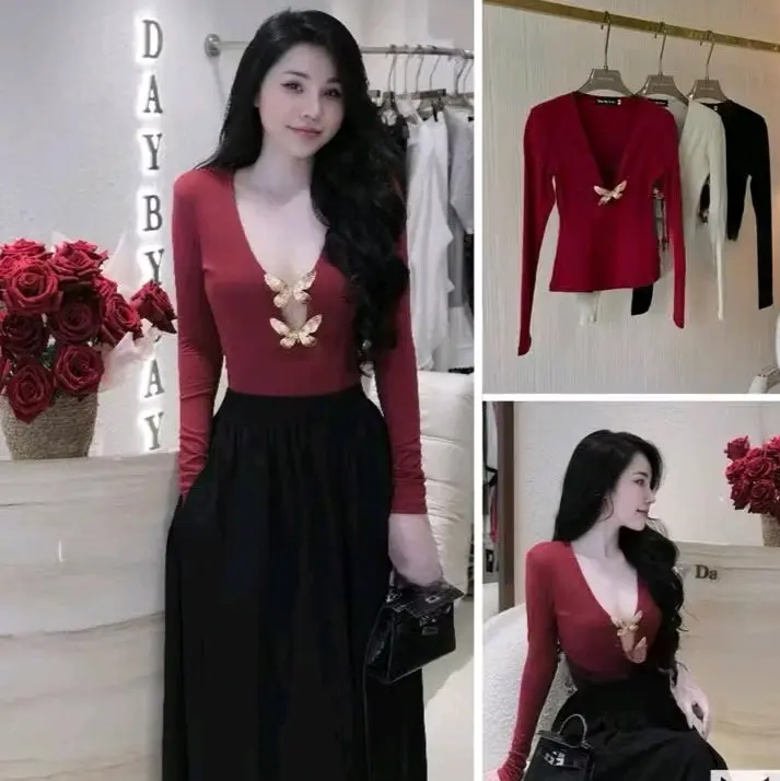 ÁO THUN TAY DÀI KHOÉT SÂU KÈM 2 TAG BƯớM VÀNG CÓ BIGSIZE