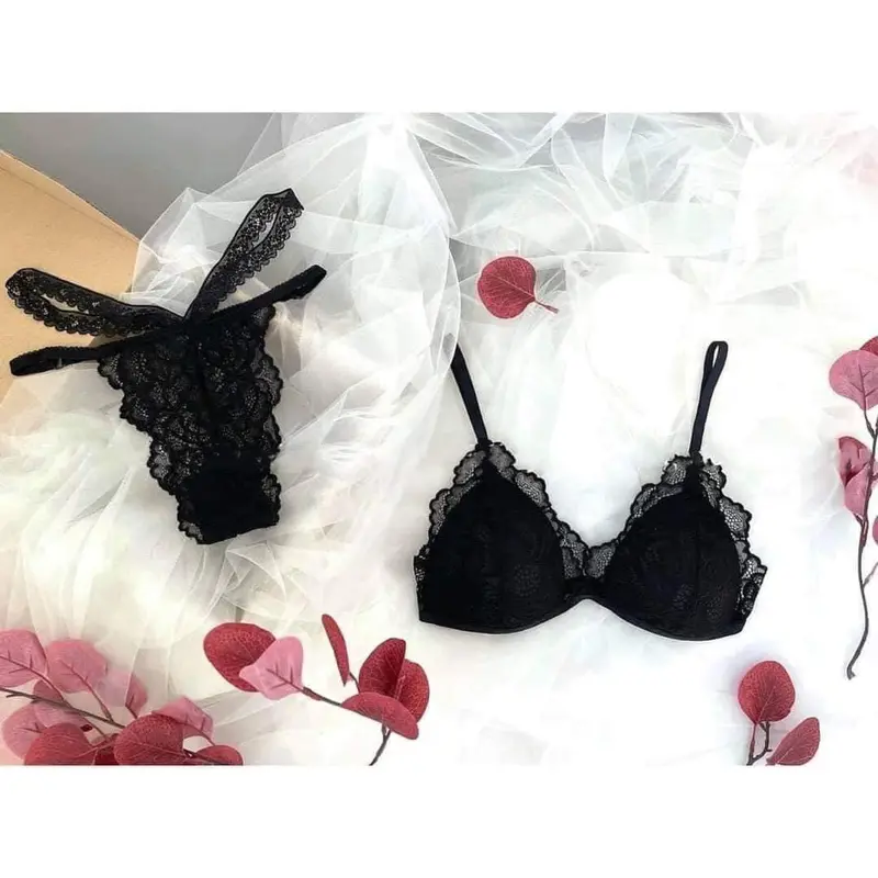 Đồ lót nữ - Nội y nữ ren sexy thiết kế quần dây và quần đùi MINLINGERIE ren co giãn thoáng mát Bra Áo Quần Lót Nhung chỉ giặt tay 【buy1 take 1】black áo lót 2