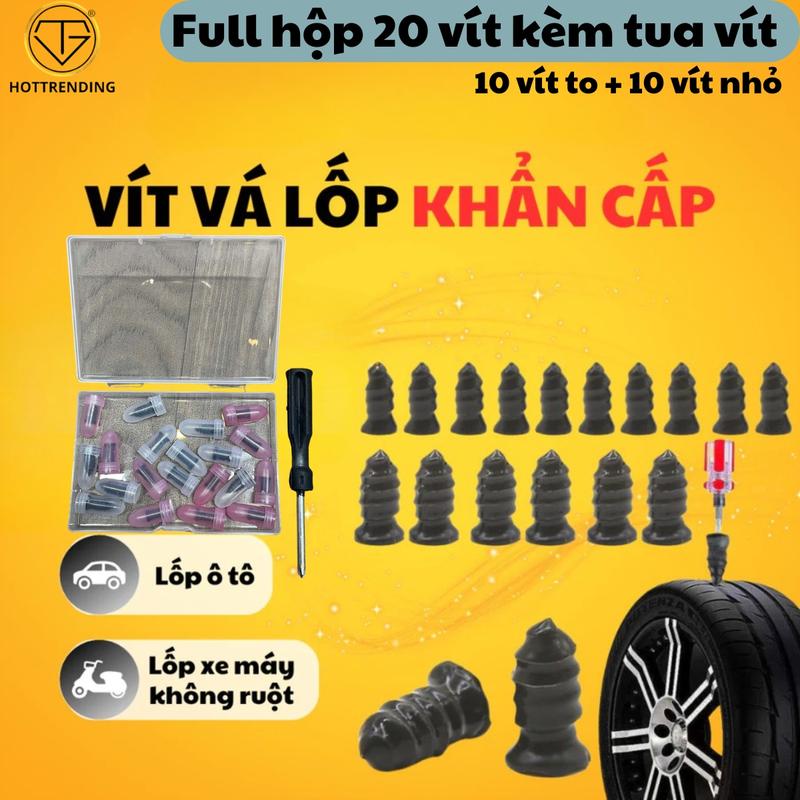  Bộ Vít Vá Lốp Không Ruột - Lõi Thép Bọc Cao Su Tự Vá Nhanh Cho Ô Tô Xe Máy Không Cần Tháo Lốp 