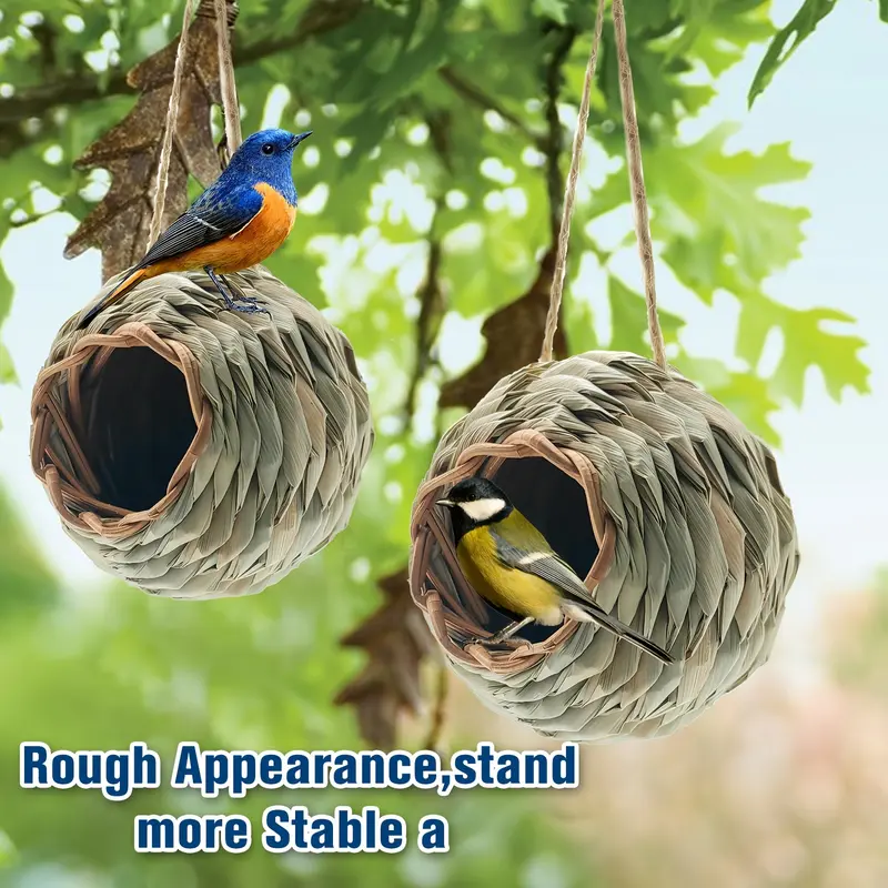 Tổ Chim Rơm Tròn Cổ Điển Bộ 2 Chiếc, Thích Hợp Để Trang Trí Ngoài Trời, Không Cần Điện 5